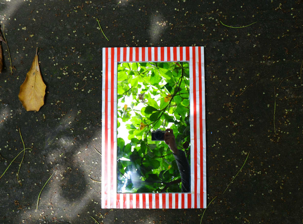 Red Stripe Mother of Pearl Wall Mirror