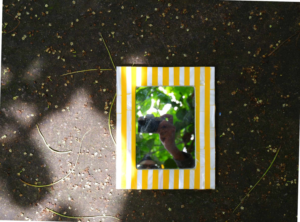 Handcrafted Yellow Stripe Mother of Pearl Mirror