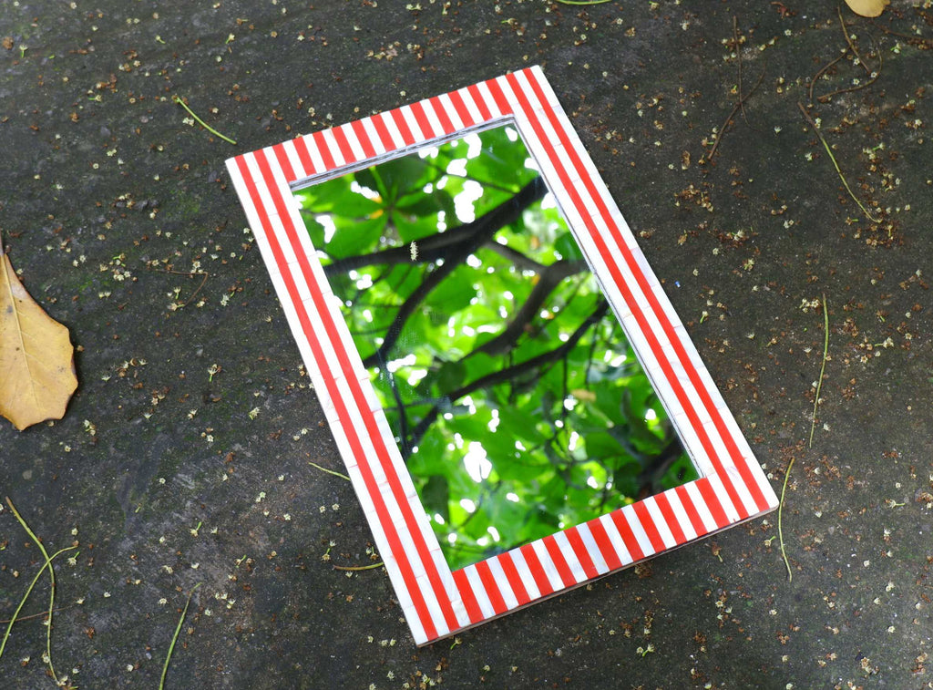 Red Stripe Mother of Pearl Wall Mirror