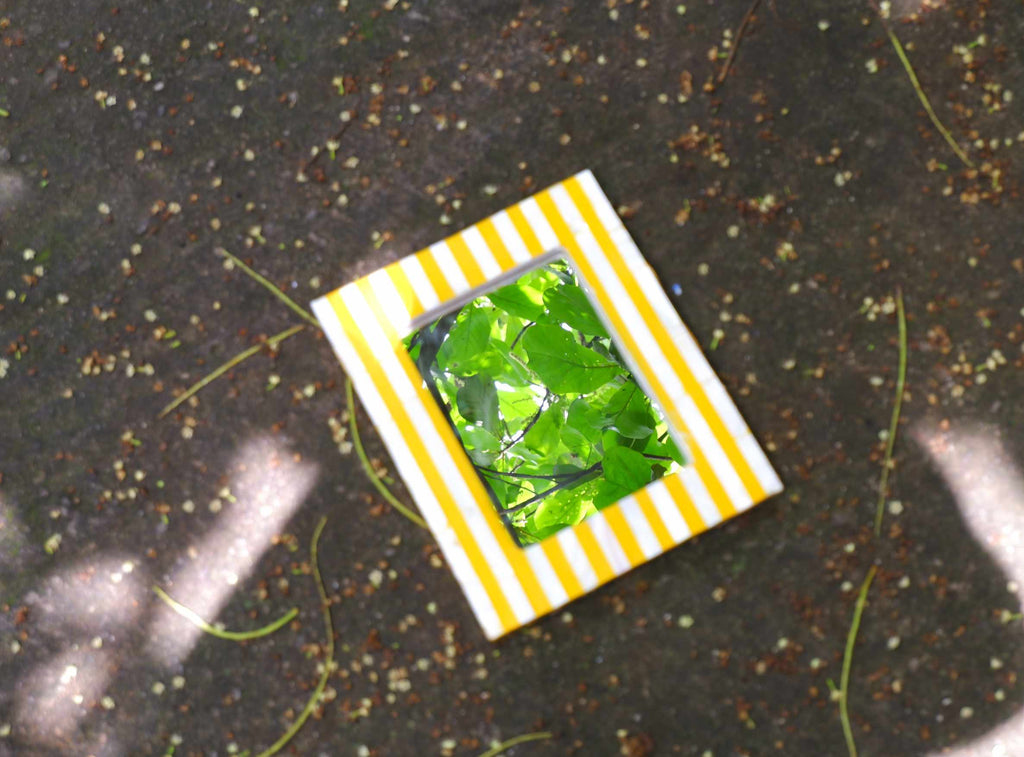 Handcrafted Yellow Stripe Mother of Pearl Mirror