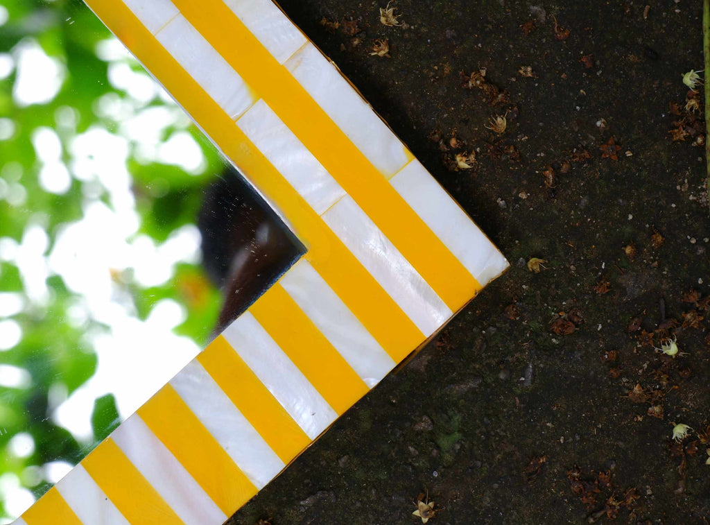Handcrafted Yellow Stripe Mother of Pearl Mirror