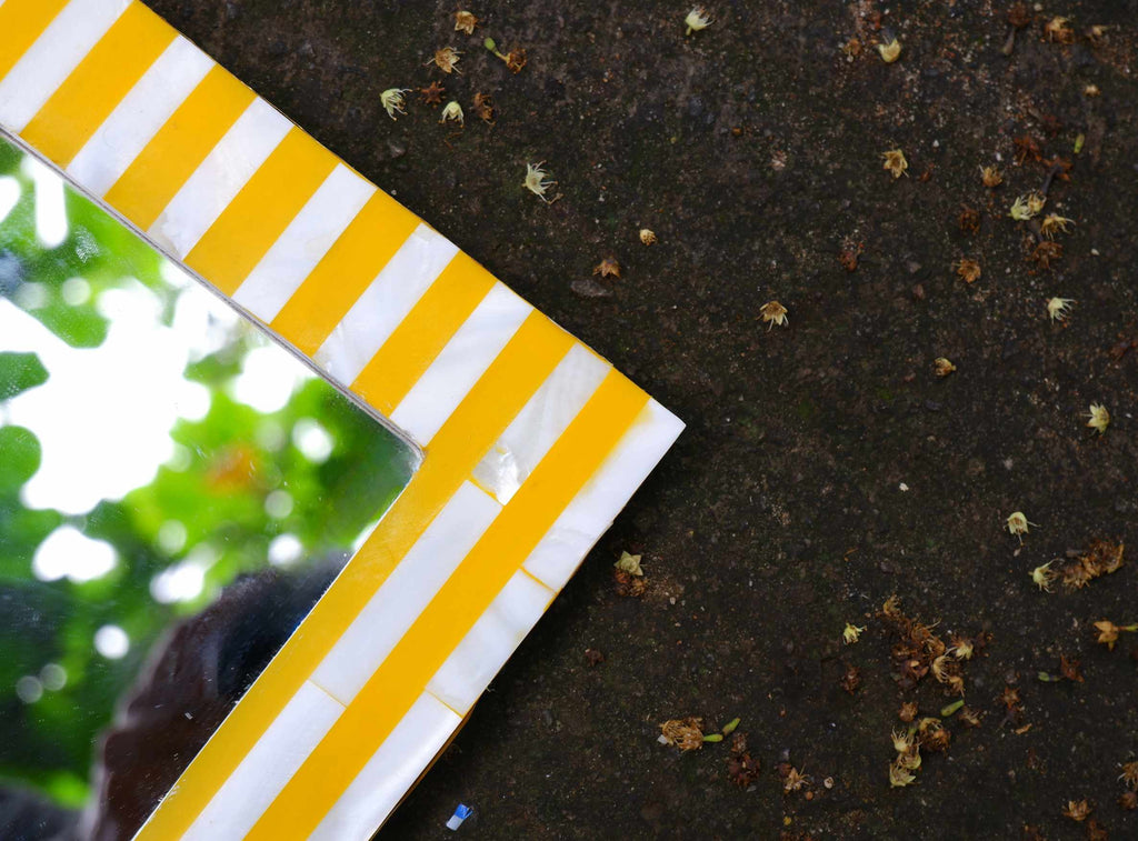 Handcrafted Yellow Stripe Mother of Pearl Mirror