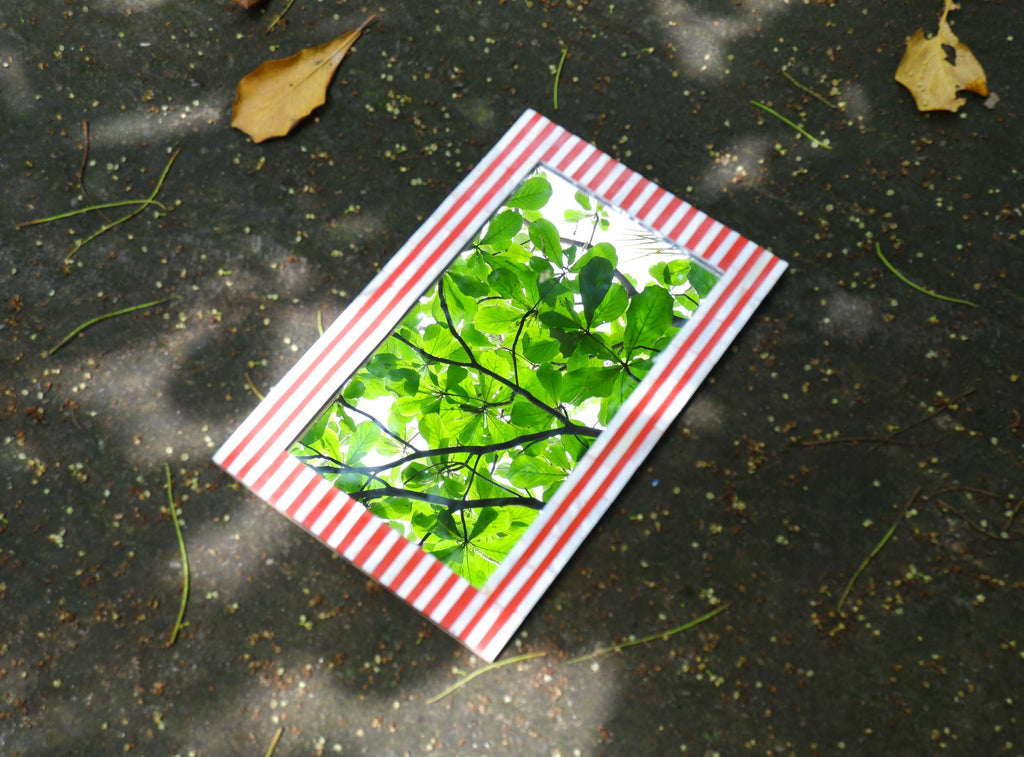 Red Stripe Mother of Pearl Wall Mirror