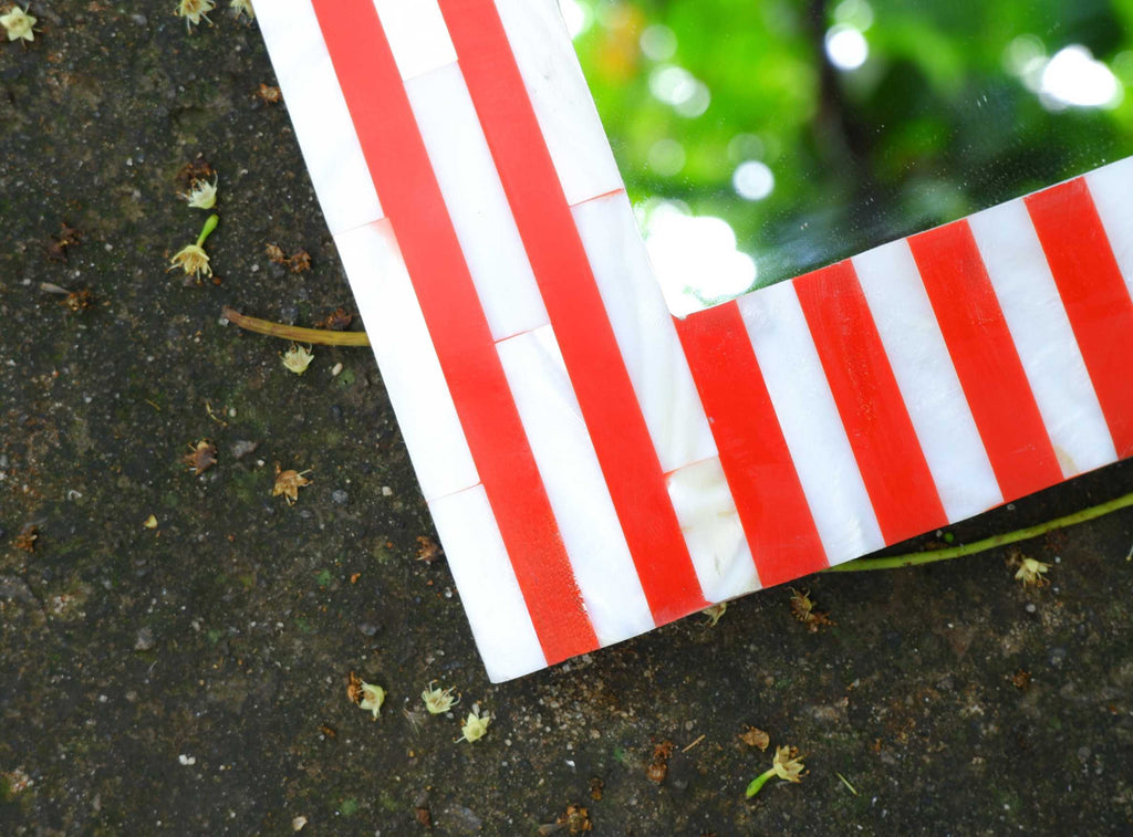 Red Stripe Mother of Pearl Wall Mirror
