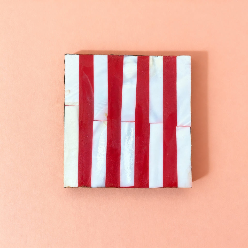 Red Stripe Mother of Pearl Coaster