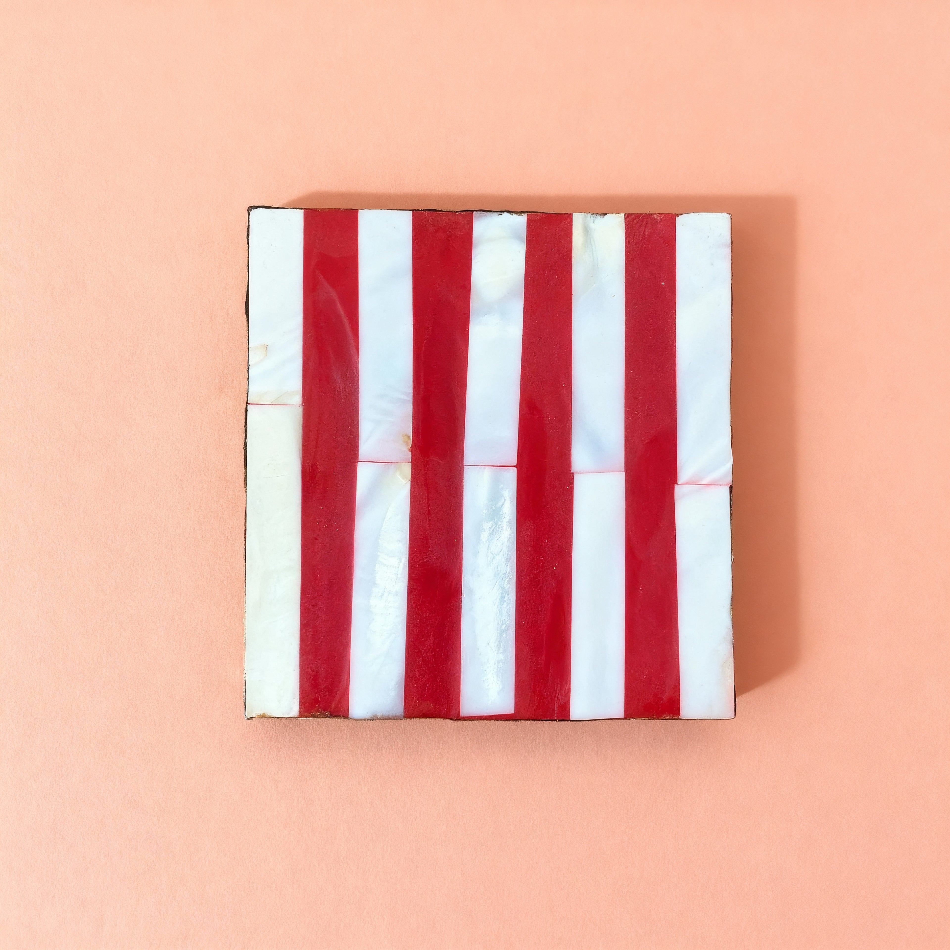 Red Stripe Mother of Pearl Coaster