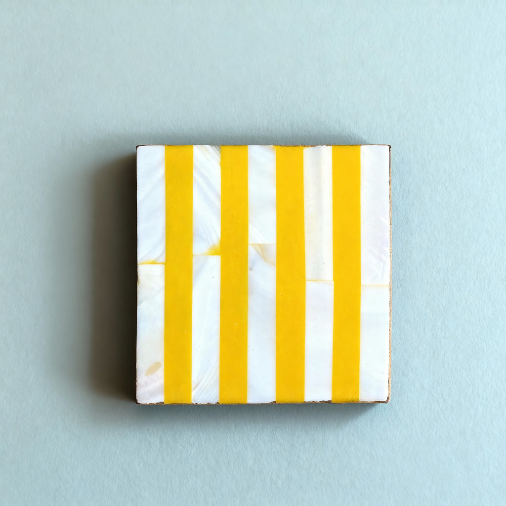 Yellow Stripe Mother of Pearl Coaster